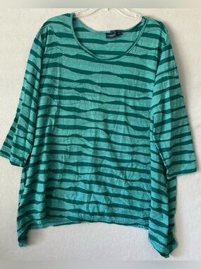 VTG Westbound 3X Green Wavy Stripe Top Oversized Lagenlook Slouchy Boho USA